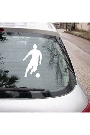 Hızlı Top Süren Futbolcu Oto Araba Sticker Etiket Beyaz Renk 19CM