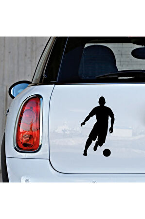 Hızlı Top Süren Futbolcu Oto Araba Sticker Etiket Siyah Renk 19CM