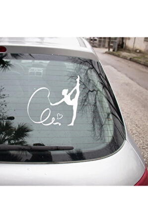 Kalp Ve Dans Eden Balet Sticker Yapıştırma Beyaz Renk 18CM