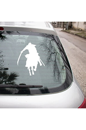 Kılıç Ve At Ile Savaş Cenk Eden Asker Sticker 20cm Beyaz Renk