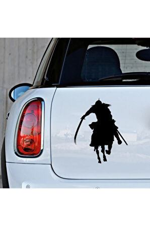 Kılıç Ve At Ile Savaşa Giden Asker Asker Sticker 22cm Sİyah