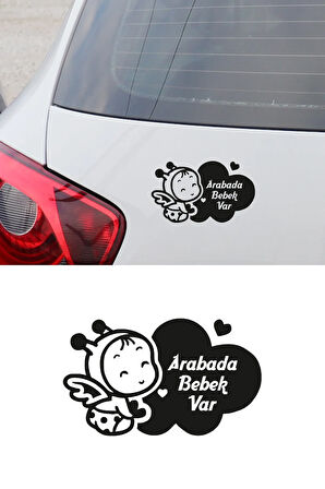 Sevimli Arabada Bebek Var Yazısı Araba Oto Sticker Sİyah Renk Etiket