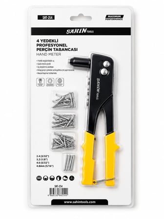 ŞAHİN TOOLS 4 Uçlu Profesyonel Perçin Tabancası Seti – 4 Farklı Perçin Ucu ve Perçinler Dahil SHT-254
