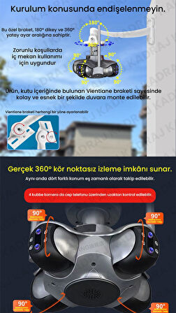 4 Kameralı Wifi - Kubbe Kamera – 360° Kör Noktasız Güvenlik Çözümü
