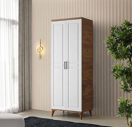 Ücretsiz Montaj - 100% MDF Sport 2 Kapaklı Beyaz Gardırop - MDF Dolap - Elbise Dolabı