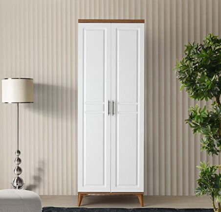 Ücretsiz Montaj - 100% MDF Sport 2 Kapaklı Beyaz Gardırop - MDF Dolap - Elbise Dolabı