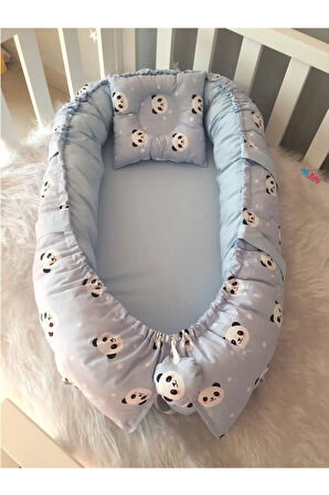 Baby Nest Mavi Panda Tasarım Lüx Ortopedik Babynest Jaju-babynest Anne Yanı Yatak