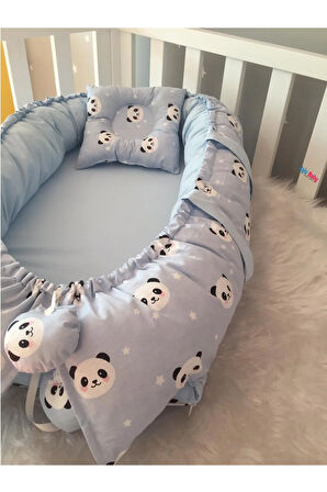 Baby Nest Mavi Panda Tasarım Lüx Ortopedik Babynest Jaju-babynest Anne Yanı Yatak