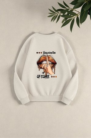 Unisex Enjoy Personel Time Tasarım Baskılı Bisiklet Yaka Sweatshirt