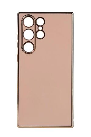 Galaxy S23 Ultra Kılıf Kamera Korumalı Altın Kenar Tasarım Silikon