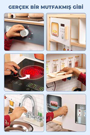 Ledli Ahşap Oyuncak Mutfak ~ Montessori Mutfak, Çocuk Mutfağı, Hediye Halı DBK101