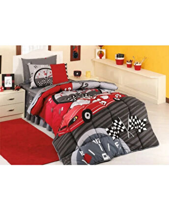 By Taç Tek Kişilik Uyku Seti %100 Pamuklu Kumaş Ranforce Yarış Arabalı Formula Model Yarışçı
