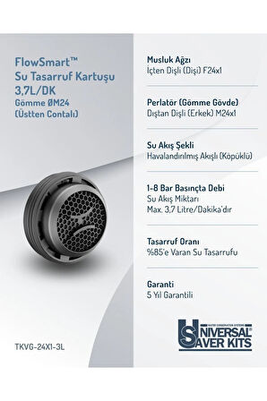 Gömme Su Tasarruf Perlatörü ØM24 (Üstten Contalı)| Debi Sabitleyicili | %85’e Kadar Tasarruf