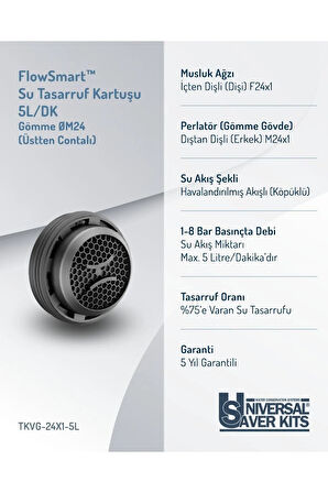 Gömme Su Tasarruf Perlatörü ØM24 (Üstten Contalı)| Debi Sabitleyicili | %75’e Kadar Tasarruf