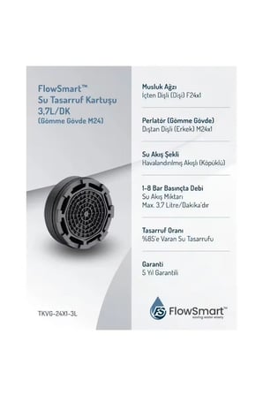 Gömme Su Tasarruflu Aeratör 3,7 L/Dk. | ØM24| %85’e Varan Su Tasarrufu