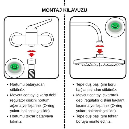 Duş Debi Regülatör Diski 8L/DK | Duşta %65’e Varan Su Tasarrufu | R1/2 Uyumlu