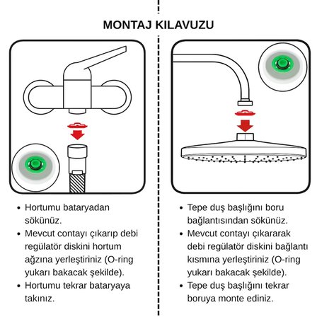 Duş Debi Regülatör Diski 12L/DK | Duşta %45’e Varan Su Tasarrufu | R1/2 Uyumlu