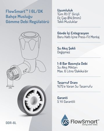 Avantaj Paketi (100’lü) – Bahçe Musluğu Gömme Debi Regülatörü 6 L/DK | %75 Su Tasarrufu