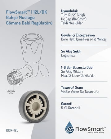 Avantaj Paketi (10’lu) Bahçe Musluğu Gömme Debi Regülatörü 12 L/DK | R1/2 | %45 Su Tasarrufu