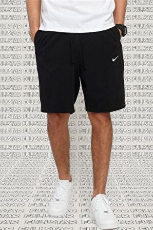 Nike Shorts Club Swoosh Jersey Unisex Yazlık ince %100 Pamuklu Şort Siyah