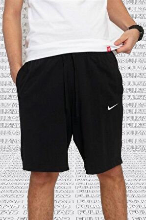 Nike Shorts Club Swoosh Jersey Unisex Yazlık ince %100 Pamuklu Şort Siyah