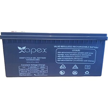 Apex 12v 200 Amper Apex Jel Akü Deep Cycle Solar Jel Akü