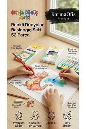 Renkli Dünyalar Başlangıç Seti 52 Parça | Boya Kalemi, Sulu Boya, Pastel Seti