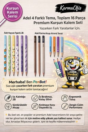 Premium Kurşun Kalem Seti 16 Parça 2B – Ergonomik, Dayanıklı, Silinebilir, Okul Ofis Çizim Kalemi
