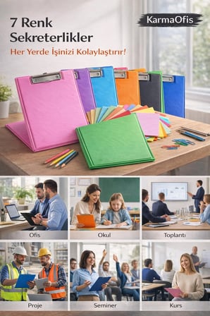 Yeşil Sekreterlik Seti + 100 Adet Renkli A4 Fotokopi Kağıdı | Dayanıklı Kapak, Çok Amaçlı Kullanım