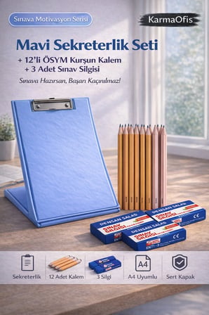 Mavi Sekreterlik Seti + 12’li ÖSYM Kurşun Kalem + 3 Sınav Silgisi | Sınav Hazırlık Seti