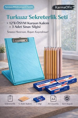 Turkuaz Sekreterlik Seti + 12’li ÖSYM Kurşun Kalem + 3 Sınav Silgisi | Sınav Hazırlık Seti