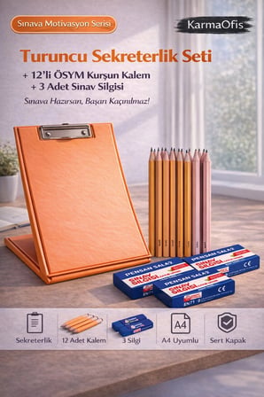 Turuncu Sekreterlik Seti + 12’li ÖSYM Kurşun Kalem + 3 Sınav Silgisi | Sınav Hazırlık Seti