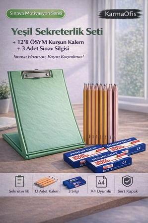 Yeşil Sekreterlik Seti + 12’li ÖSYM Kurşun Kalem + 3 Sınav Silgisi | Sınav Hazırlık Seti