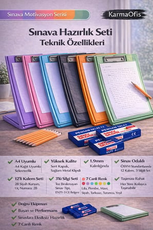 Yeşil Sekreterlik Seti + 12’li ÖSYM Kurşun Kalem + 3 Sınav Silgisi | Sınav Hazırlık Seti