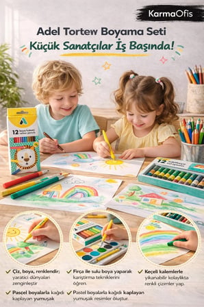 4’lü Boyama Seti 12’li Boya Kalemi + Keçeli Kalem+Sulu Boya+Pastel Boya | Yaratıcı Boyama Seti