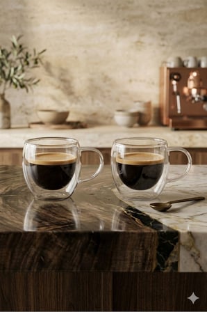 2'li Türk Kahvesi Bardağı Kuplu Espresso Bardağı Çift Cidarlı 80 ml
