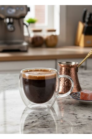 2'li Türk Kahvesi Bardağı Kuplu Espresso Bardağı Çift Cidarlı 80 ml