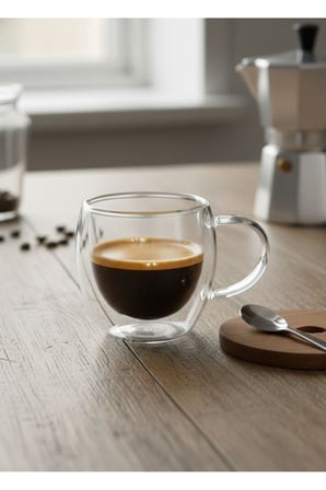 2'li Türk Kahvesi Bardağı Kuplu Espresso Bardağı Çift Cidarlı 80 ml
