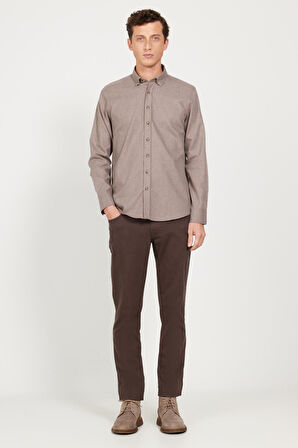 Slim Fit Dar Kesim Düğmeli Yaka Flanel Oduncu Gömlek