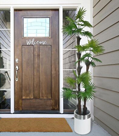 Yapay Ağaç Palmiye Fanpalm 3Katlı 24Yaprak Gümüş Kemerli Beyaz Saksıda 165*65cm