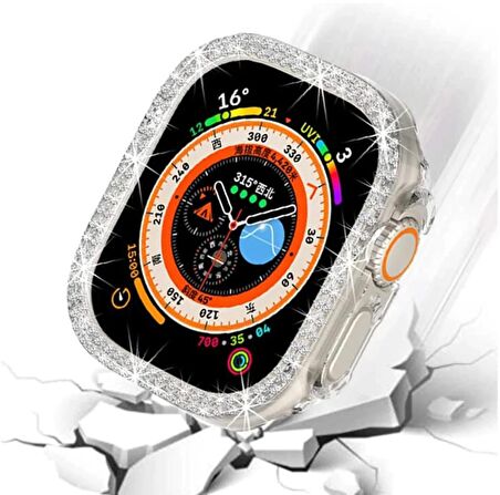 Apple Watch Ultra 49mm Kılıf Kasa Koruyucu Taşlı 360 Tam Koruma Kapak Gard