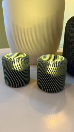 Gri 2 li Mumluk Led Yemek Masası için Dekorasyon, Led Şamdan Masa Dekorasyonu