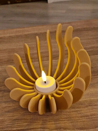 Tealight Ahşap Dokulu Doğal Malzeme Led Mumluk Masa Dekoru Süs Eşyası