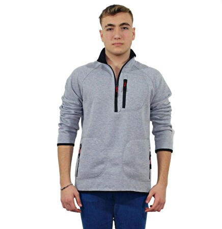 ÜÇ İPLİK SWEAT CEPLİ FERMUARLI GRİ 3XL