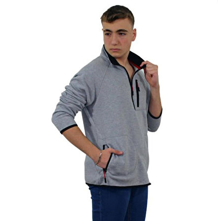 ÜÇ İPLİK SWEAT CEPLİ FERMUARLI GRİ XLARGE