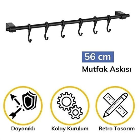 İpek Yıldızı® Duvara Monte Edilen 6 Kancalı Dekor Kaşıklık ve Kupa Askısı