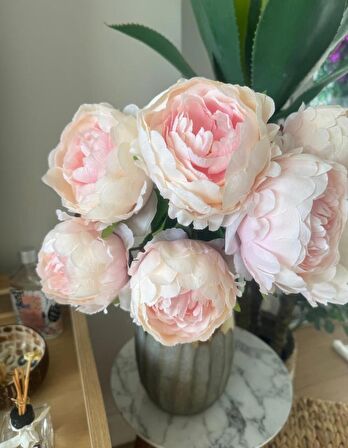 Yapay Çiçek Şakayık Soft Pembe 7 Güllü Büyük Boy Demet 40cm
