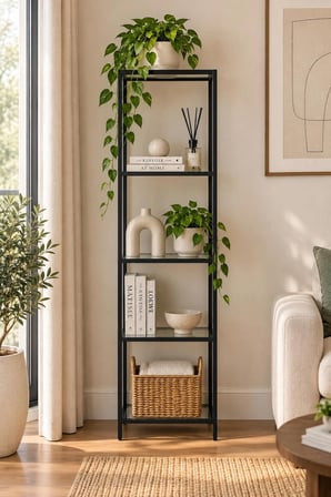  Siyah Çerçeveli Füme Cam Modern Salon Kitaplığı 40 cm