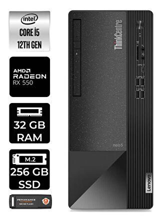 LENOVO Neo 50T i5 12400 32GB RAM 256GB SSD RX550/4GB W11PRO 11SE00BJTX MASAÜSTÜ PC & PER4 BELLEK