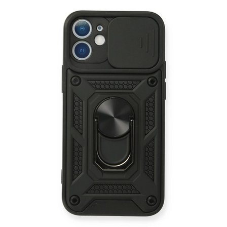Apple İphone 12 Mini Kılıf Pars Lens Yüzüklü Silikon - Siyah